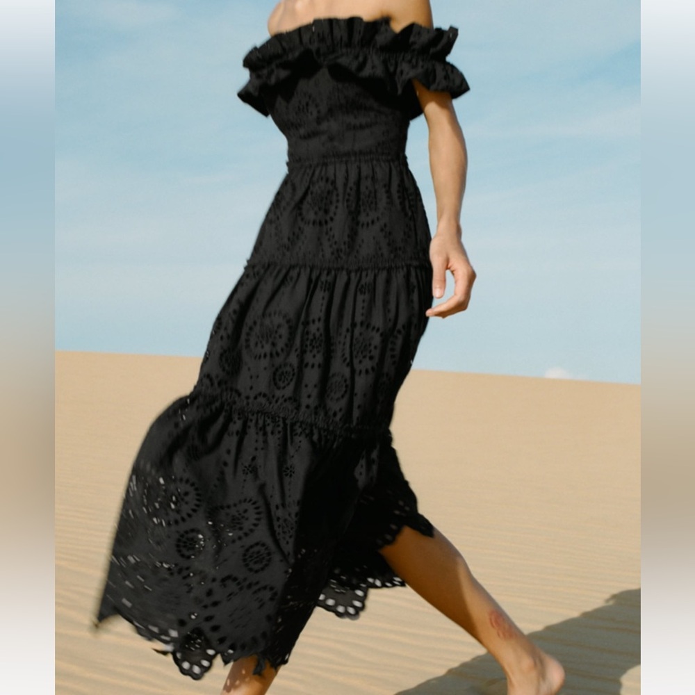 Zara Embroidered Midi Dress Black XS NWOT